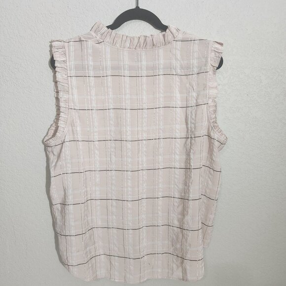 Ann Taylor Blouse XL Sleeveless Pink Plaid Ruffle Trim - Picture 3 of 10